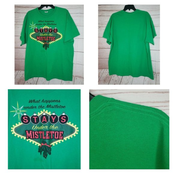 Gildan What Happens Under The Mistletoe Stays Under The Mistletoe T Shirt - Picture 1 of 7